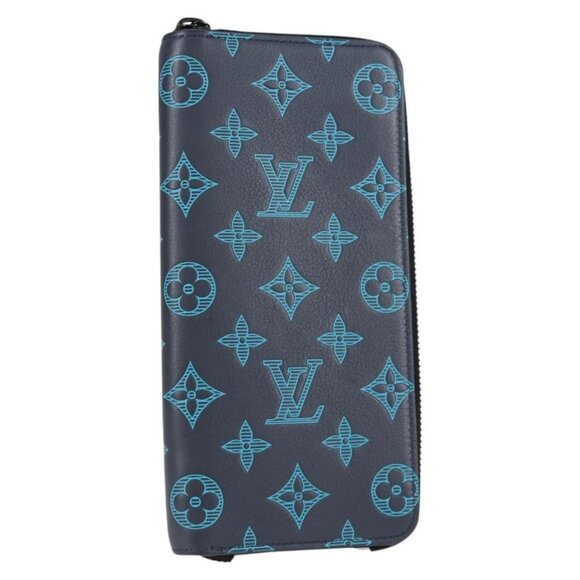 LOUIS VUITTON Monogram Shadow Zippy Wallet Vertical Navy M82322 LV Auth 126657M - Picture 1 of 16